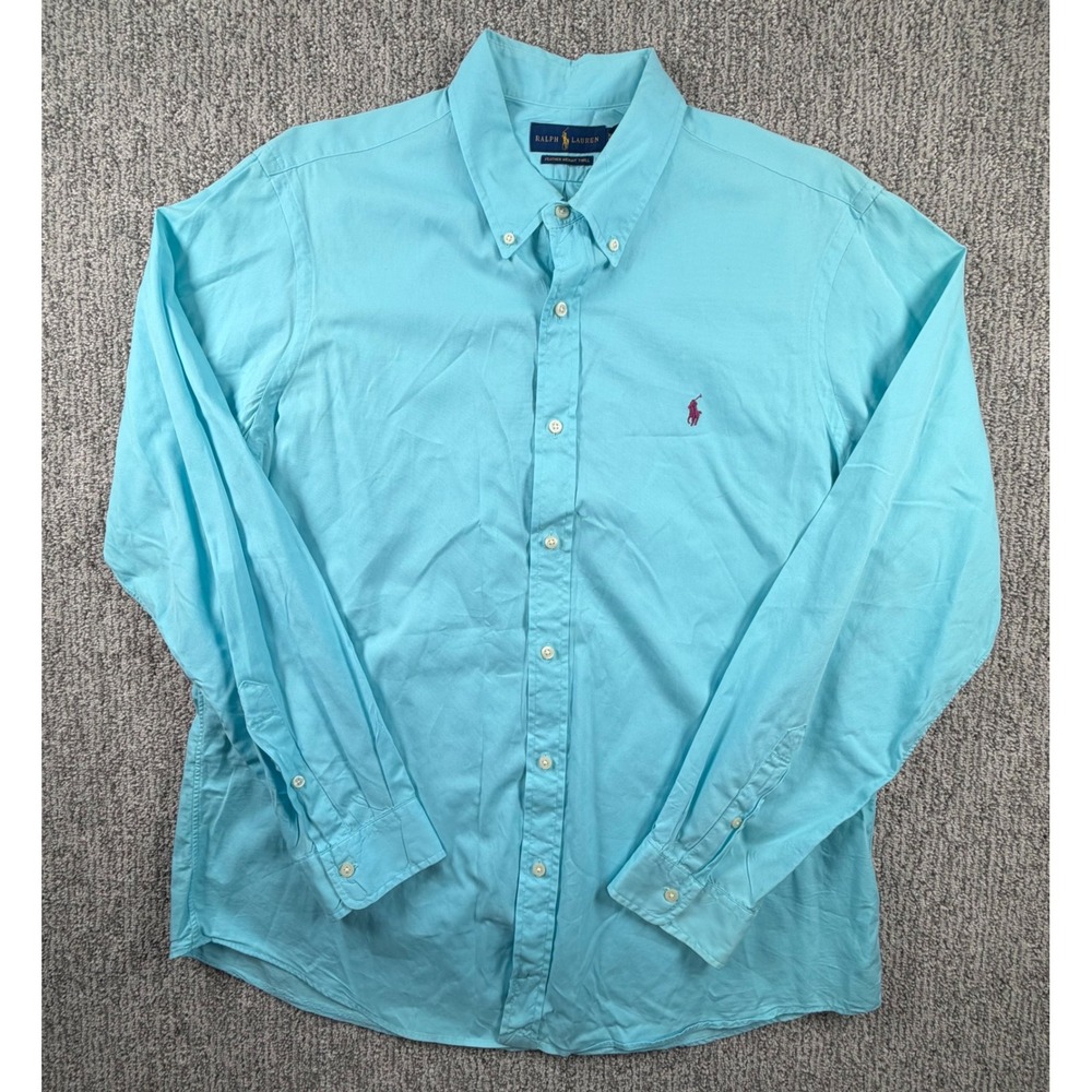 Ralph Lauren Button Down Shirt Mens XL Blue Featherweight Twill Long Sleeve